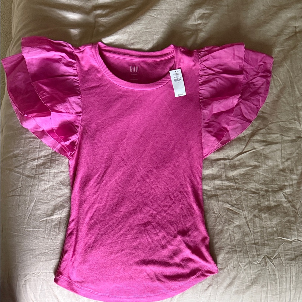 GAP Fuchsia Ruffle Sleeve Tee - Picture 1 of 1